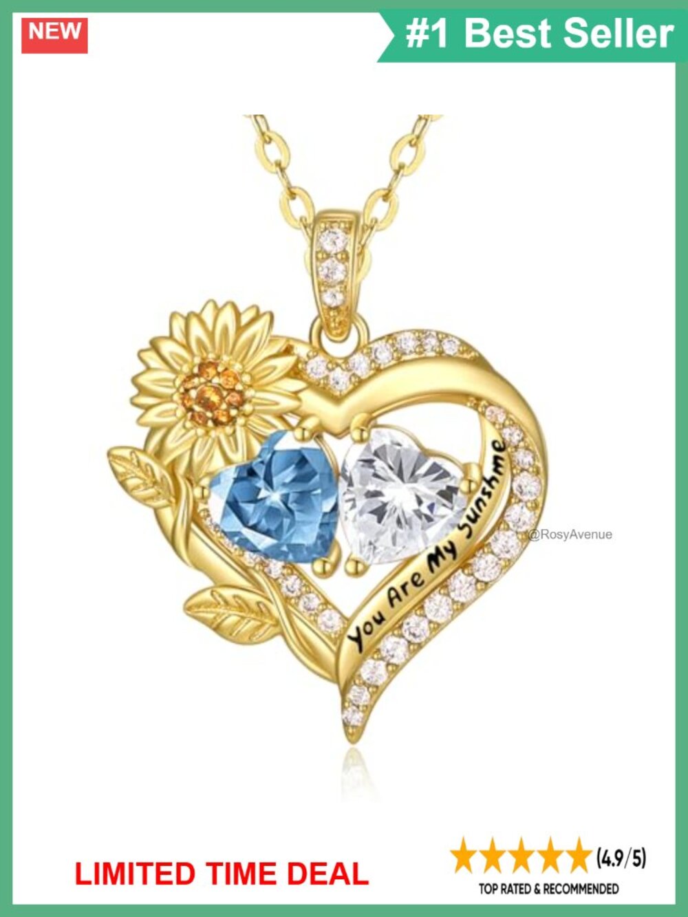14K Gold Plated Sunflower Heart Birthstone Necklace for Women Gift